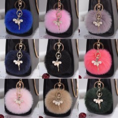 8CM Cute Dancing Angel Keychain Pendant Women Bag Fur Ball Accessories Kay Ring Holder Key Chains Gifts