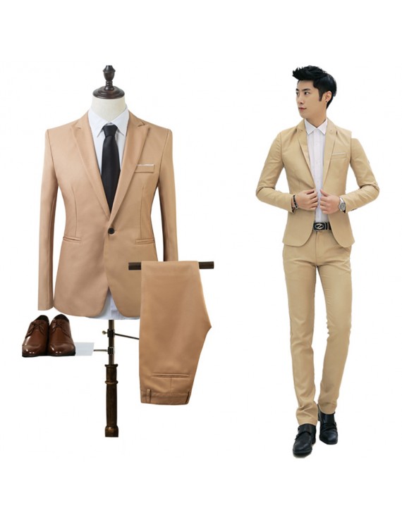 Mens Suits Business Male Slim Fit Blazer Bestman Groomsman Suits Formal Outfit One Button Jacket Pants 2Pieces