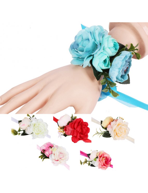 Wedding Bridesmaid Bride Wrist Corsage Woodland Corsage Woven Straw Cuff Bracelet for Wedding Prom Accessories Hand  Artificial Flower
