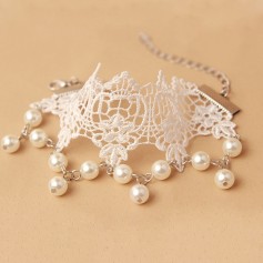 Women Wedding Lace Bracelet with Pearl Female Bride Retro Bracelet