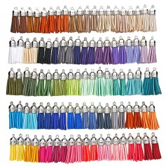 100 Pieces 50 Colors 40 mm Leather Tassel Pendants Faux Suede Tassel with Caps for Key Chain Straps DIY Accessories