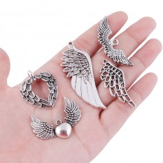 36 Pcs Vintage Silver Plated Assorted Angel Wings Theme Charms Pendants Set for DIY Necklace Jewelry Handmade Making Accessaries