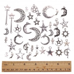 Mixed Silver Antique Bronze Handmade Charms Moon Star Sun Charm Pendants for DIY Jewelry Making Accessaries (100 Gram)