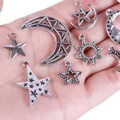 Mixed Silver Antique Bronze Handmade Charms Moon Star Sun Charm Pendants for DIY Jewelry Making Accessaries (100 Gram)
