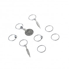 8 Pcs Tibetan Silver Coin Leaves Pendant Charms Rings Set Hair Clip Headband Accessories for Pierced Braid