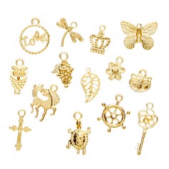 50 Pcs/Set Lots Gold/Silver Plated Mixed Styles Charm Pendants DIY Jewelry for Necklace Bracelet Craft Findings
