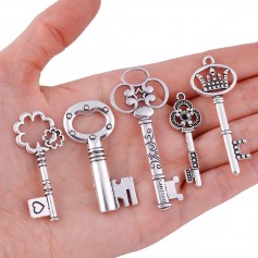 80 Pcs Vintage Silver Plated Assorted Key Theme Charms Pendants Set for DIY Necklace Jewelry Handmade Making Accessaries