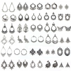 60 Pcs Antique Silver Color Necklaces Earrings Pendant Diy Accessories Vintage Hollow Flower Jewelry Charm for Jewelry Diy