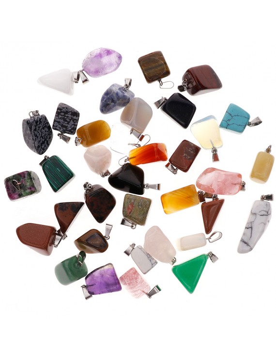 36 Pieces Irregular Healing Stone Beads Pendants Quartz Crystal Stone Charms for Necklace Jewelry Making Assorted Color