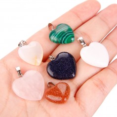20 Pieces Heart Shape Stone Pendants Chakra Beads DIY Crystal Charms, 2 Different Sizes, Assorted Color