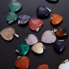 20 Pieces Heart Shape Stone Pendants Chakra Beads DIY Crystal Charms, 2 Different Sizes, Assorted Color