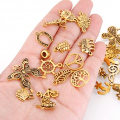 50 Pcs/Set Lots Antique Gold Mixed Styles Charm Pendants DIY Jewelry for Necklace Bracelet Craft Findings Making
