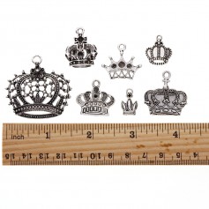 25 Pcs Vintage Silver Plated Multi-style Crown Charms Pendants Set for DIY Necklace Jewelry Handmade Making Accessaries