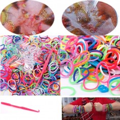 600pcs/pack Hot New  Elastic Different Colors Rubber Bands 24 Clips 1 Hook DIY For Loom Bracelet