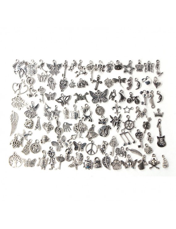100 Pcs/Set Lots Tibetan Silver Mixed Styles Charm Pendants DIY Jewelry for Necklace Bracelet