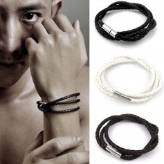 Fashion Women Men Leather Interlaced Cuff Bangle Wristband Unisex Bracelet