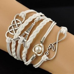 Hot Infinity LOVE Heart Eiffel Tower Friendship Leather Charm Bracelet Silver
