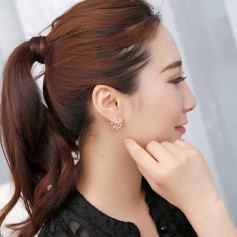 1 Pair Fashion Vintage Rhinestone Leaves Ear Studs Screw Back Women  Earrings