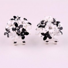 Rhinestone Blooming Ceramic Flowers Clovers Ear Stud Earrings Women Jewelry