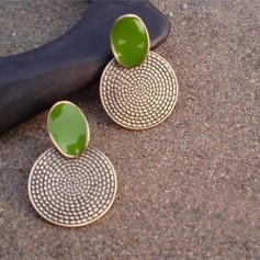 Vintage Gift Vintage Big Drop Green Round Earrings Stud Carved Jewelry Women
