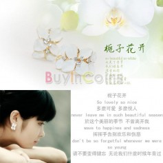 Fashion New 1 Pair Women Cute Gardenia Flower Crystal Ear Studs Rhinestone Earrings Ear Hoop Buckle