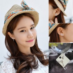 1 Pair New Women Asymmetry Leaves Crystal Rhinestone Ear Studs Drop Earrings