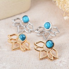1 Pair New Turquoise Natural Stone Ear Stud Simple Lotus Flower Earrings Jewelry