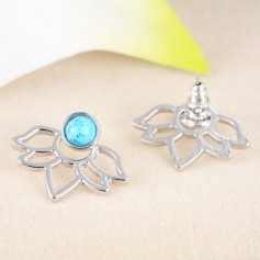 1 Pair New Turquoise Natural Stone Ear Stud Simple Lotus Flower Earrings Jewelry