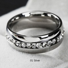 Men Women Couple Rhinestone Titanium Steel Ring Romantic Gift