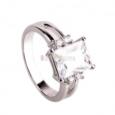 Women Girl Fashion Silver White Crystal Engagement Wedding Ring Jewelry Gift