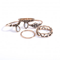 10Pcs/Set Vintage Gold Silver Knuckle Carved Crystal Gem Elephant Moon Midi Ring