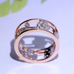 Exquisite Women's Silver 18K Rose Gold Floral Crystal Diamond Zircon Ring Bridal Engagement Wedding Ring