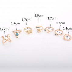 7Pcs/Set Bohemian Sliver Plated Knuckle Ring Turquoise Arrow Moon Open Midi Ring