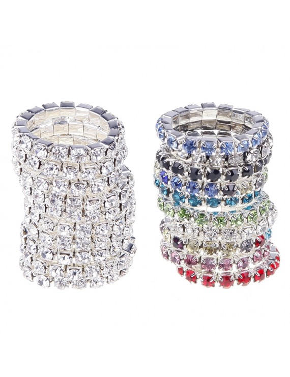 10pcs Fashion Elastic Jewelry Women Silver Colorful Crystal Rhinestone Rings Set