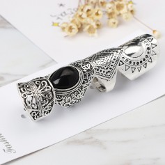 4Pcs/Set Vintage Silver Gypsy Boho Ethnic Ring Hollow Carved Gem Diamond Midi Knuckle Rings Women Jewelry