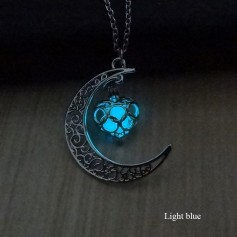 Crescent Moon Heart Glow in the Dark Necklace Charming Jewelry Luminous Chain