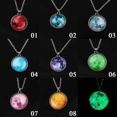Glass Luminous Star Series Planet Necklace Crystal Cabochon Pendant Glow in the Dark Necklaces Christmas Jewelry