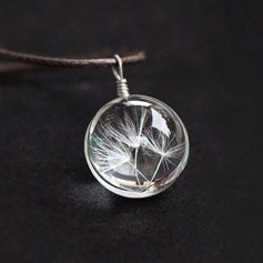Fashion Handmade Crystal Glass Ball Dandelion Necklace Leather Chain Pendant