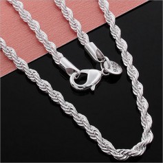 Unisex 925 Sterling Silver Plated Twisted Rope Chain Necklace Classic Jewelry