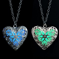Hollow Heart Pendant Glow In The Dark Fairy Locket Necklace Charming Jewellery