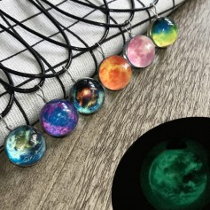 Super Hot Dreamy Crystal Ball Star Short Glass Galaxy Pattern Pendant Wish Balls Necklace Jewelry The Earth Necklaces