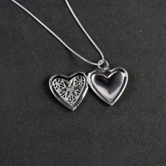 Charming Hollow Heart Locket Pendant Sterling Silver Plated Necklace Jewelry