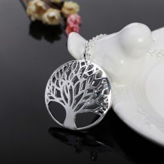 New 925 Sterling Silver Plated Tree of Life Charm Pendant Chain Necklace Jewelry Gift
