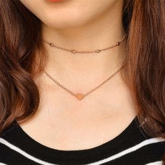 2017 Fashion Heart Love Double Layer Choker Necklace Gold Silver Beads Chain Women's Charming Jewelry Gift