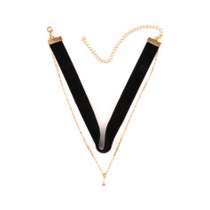 New Velvet Gold Chain Pearl Pendant Choker Collar Necklace Retro Gothic Jewelry