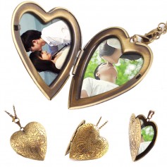 New Hot Woman Man Couple Unisex Bronze Heart Friend Photo Picture Frame Locket Long Chain Pendant Necklace