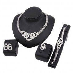Women 18K Gold Plated Crystal Necklace Bracelet Ring Earrings Bridal Jewelry Set