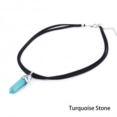 Black Velvet Choker Natural Crystal Opal Gem Stone Turquoise Pendant Chain Necklace Gothic Jewelry
