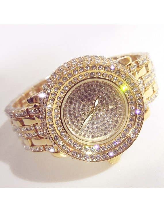 Luxury Fashion Ladies Full Rhinestone Bracelet Stainless Steel Quartz Wrist Watch