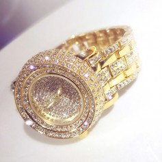 Luxury Fashion Ladies Full Rhinestone Bracelet Stainless Steel Quartz Wrist Watch